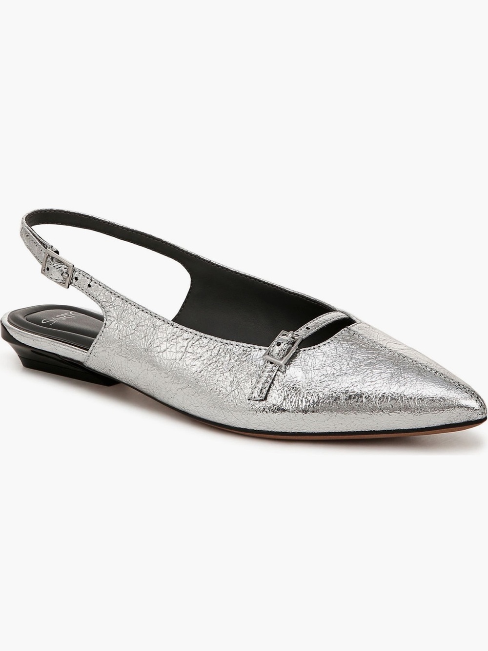 SARTO Metallic Silver leather emma pointy toe slingback flats NWT